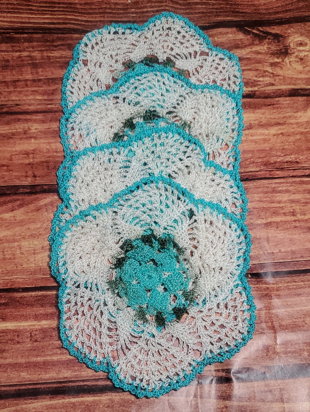 Handcrafted White and Teal Crochet Doilies - Women Accessories Set Of 4.